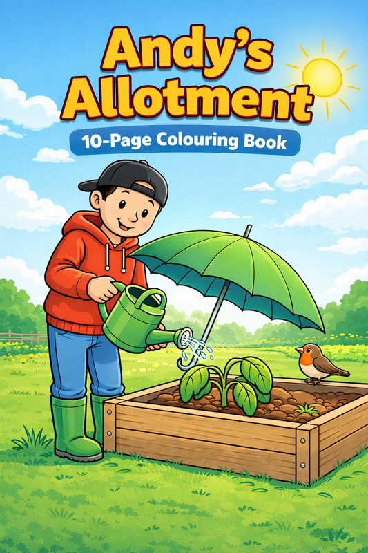 Andy’s Allotment – 10 Page Colouring Book (Printable PDF for Kids)