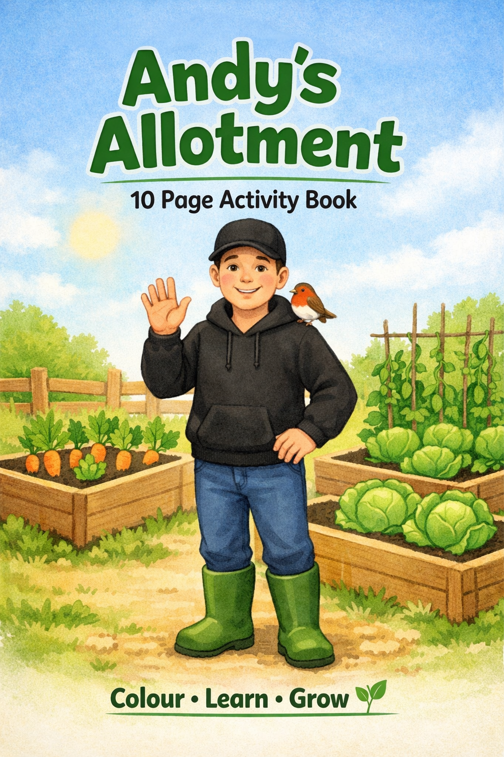 Andy's Allotment 10 page activity book (printable pdf) ages 4-7