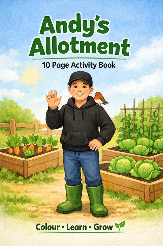 Andy's Allotment 10 page activity book (printable pdf) ages 4-7