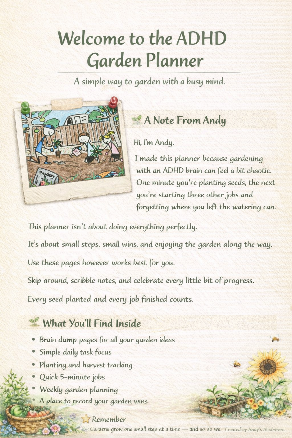 Andys Allotment 10 page ADHD friendly garden planner
